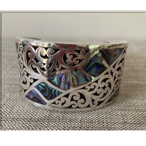 LOIS HILL Abalone Inlay Sterling Silver Scroll Cuff Bracelet